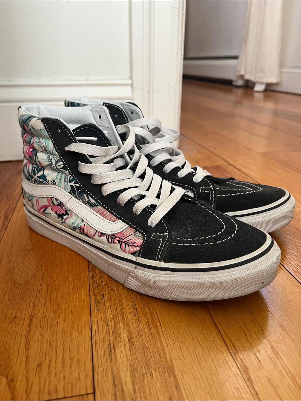 Vans Sk8-Hi high top sneakers tropical print and gray